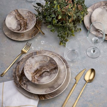 24-piece brown ceramic dinnerware set