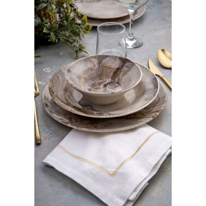 24-piece brown ceramic dinnerware set