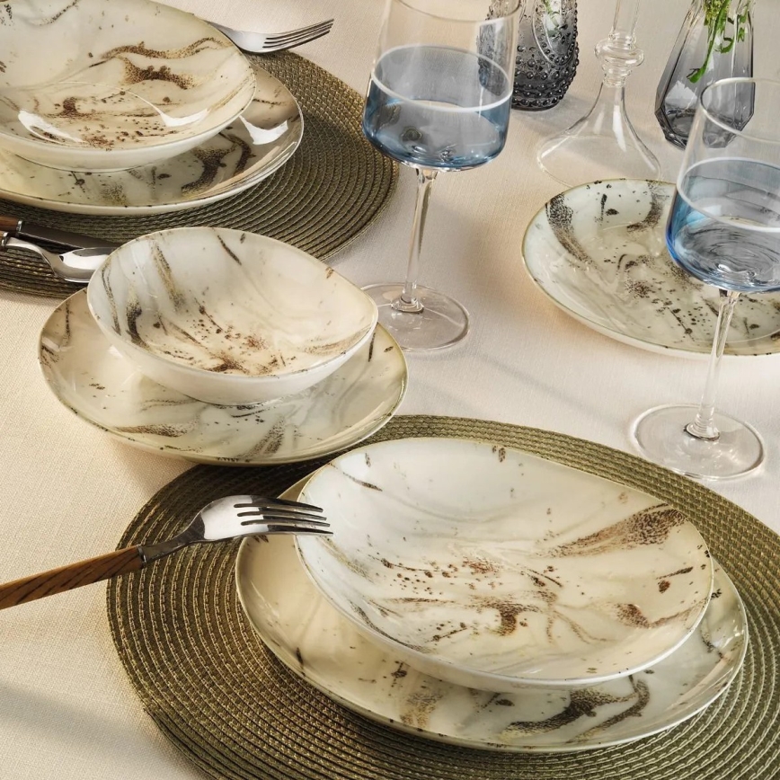 24-Piece Brown Porcelain Dinner Set