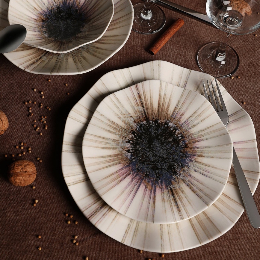 24-piece brown porcelain dinnerware set