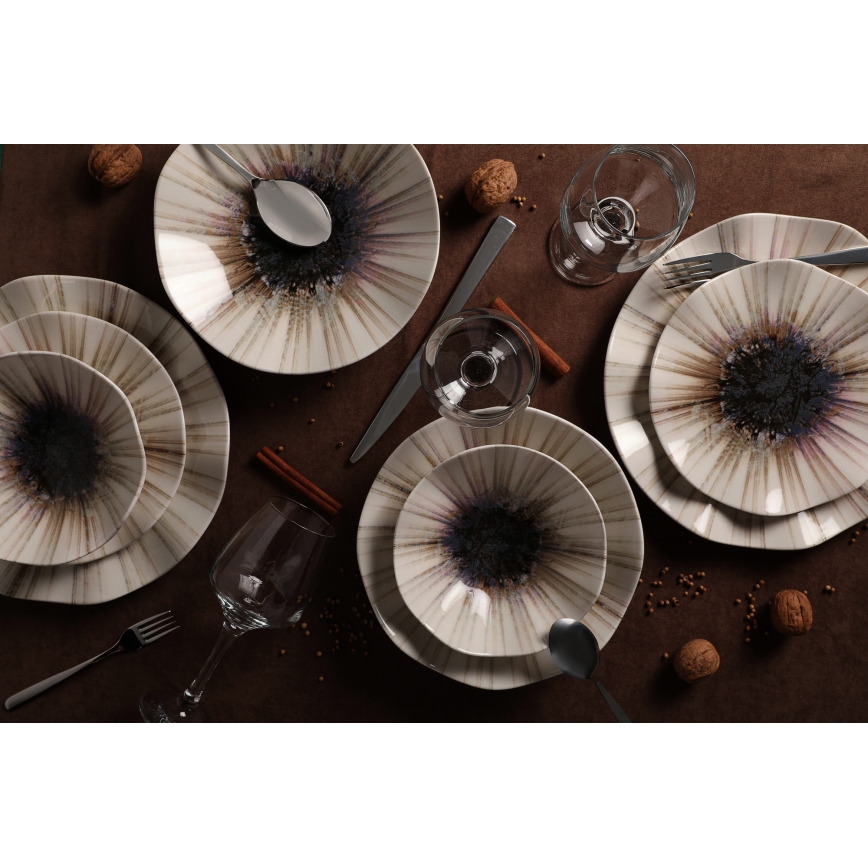 24-piece brown porcelain dinnerware set
