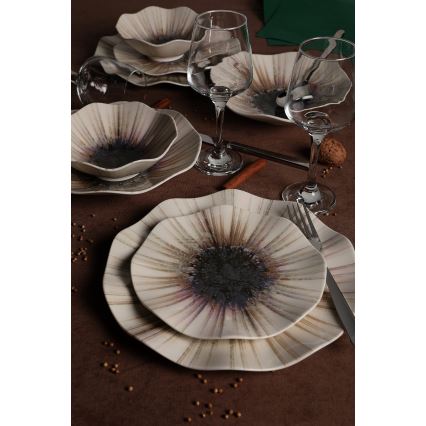 24-piece brown porcelain dinnerware set