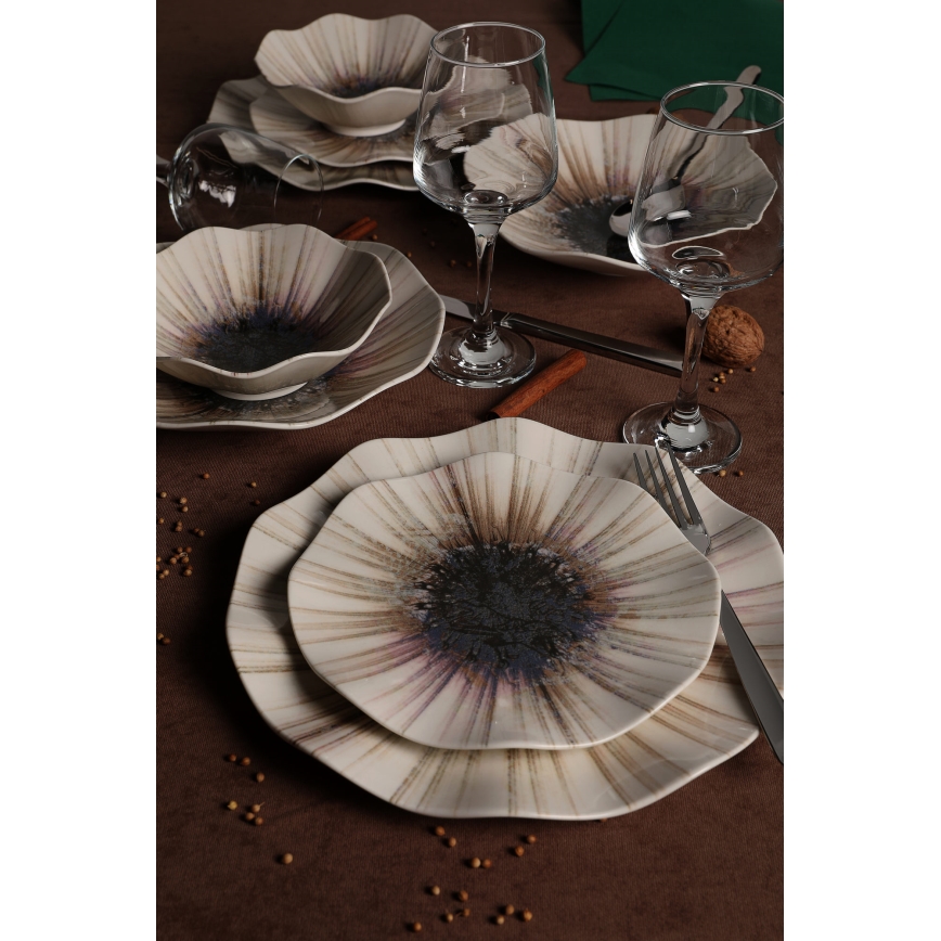 24-piece brown porcelain dinnerware set