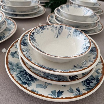24-piece ceramic dinner set, available in white, blue or brown