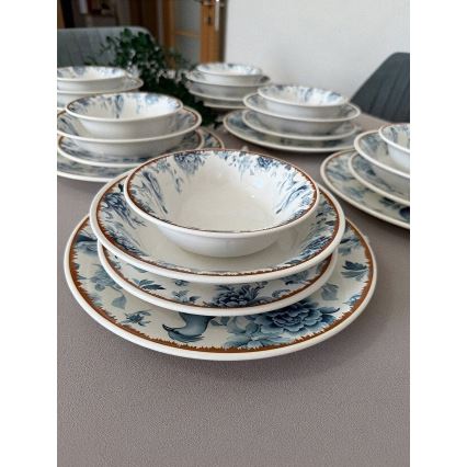 24-piece ceramic dinner set, available in white, blue or brown