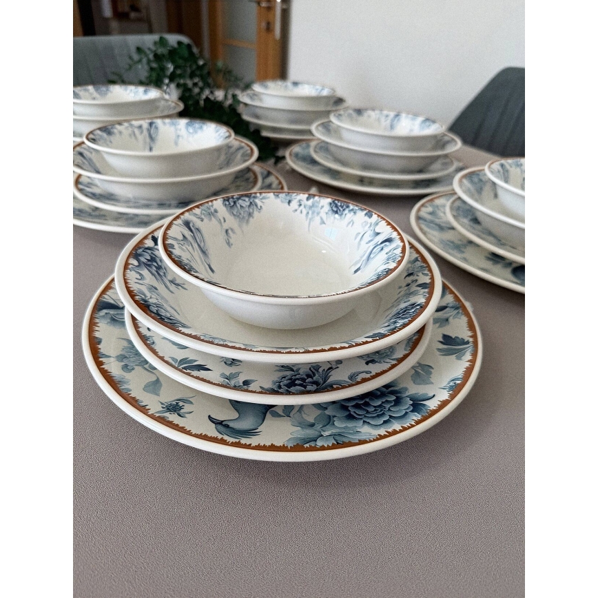 24-piece ceramic dinner set, available in white, blue or brown