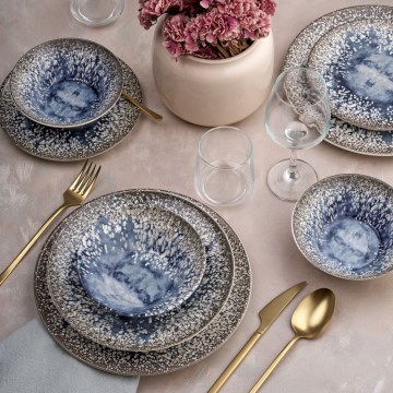 24-Piece Ceramic Dinner Set – Blue/Brown