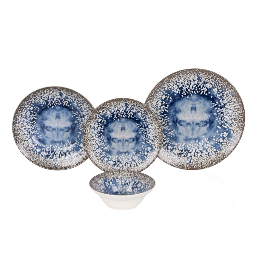 24-Piece Ceramic Dinner Set – Blue/Brown