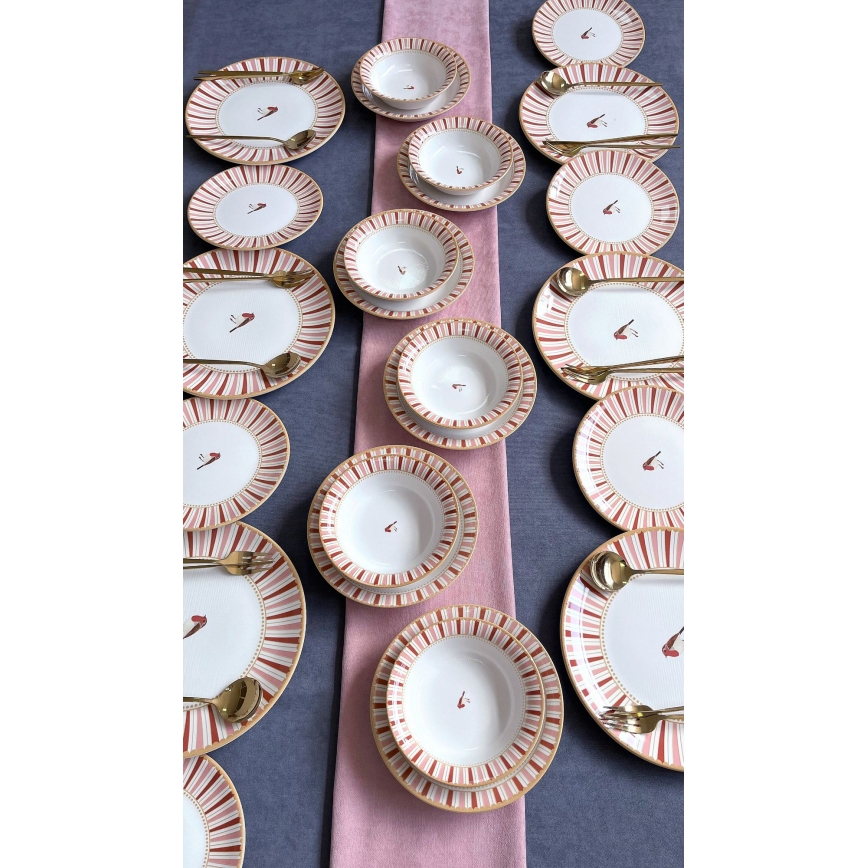 24-piece ceramic dinner set in white, red and gold