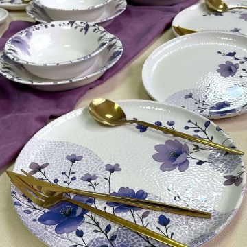 24-Piece Ceramic Dinner Set, White/Purple