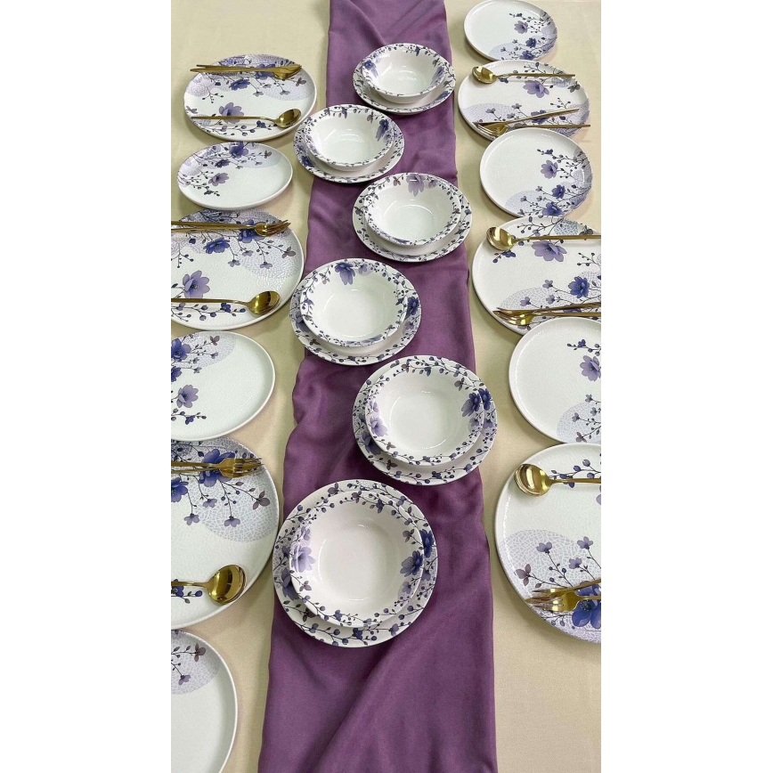 24-Piece Ceramic Dinner Set, White/Purple