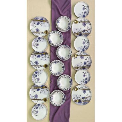 24-Piece Ceramic Dinner Set, White/Purple