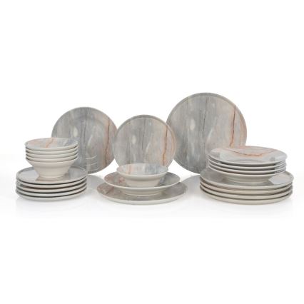 24-Piece Ceramic Dinnerware Set - Beige/Gray