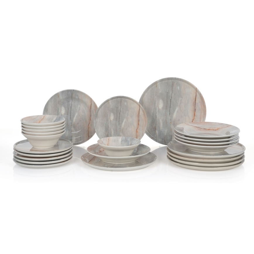 24-Piece Ceramic Dinnerware Set - Beige/Gray