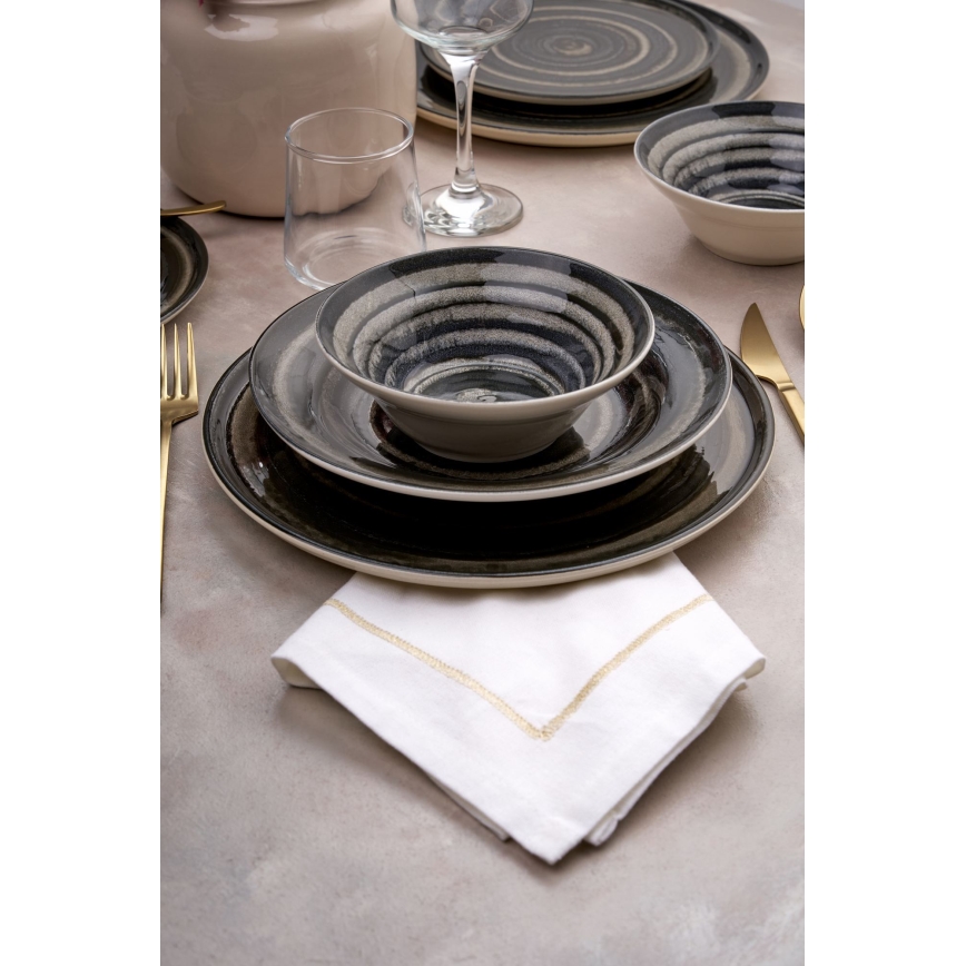 24-piece ceramic dinnerware set, black/brown