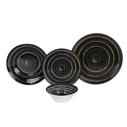 24-piece ceramic dinnerware set, black/brown