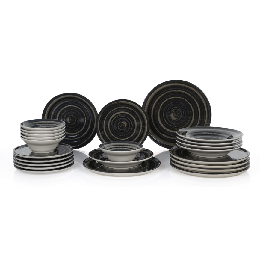 24-piece ceramic dinnerware set, black/brown