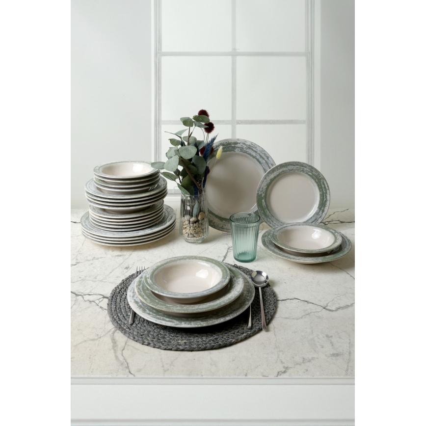 24-piece Ceramic Dinnerware Set – Cream & Green