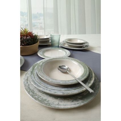 24-piece Ceramic Dinnerware Set – Cream & Green