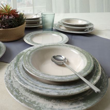 24-piece Ceramic Dinnerware Set – Cream & Green
