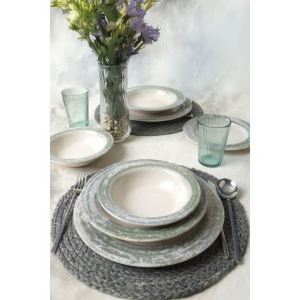 24-piece Ceramic Dinnerware Set – Cream & Green