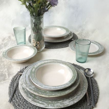 24-piece Ceramic Dinnerware Set – Cream & Green