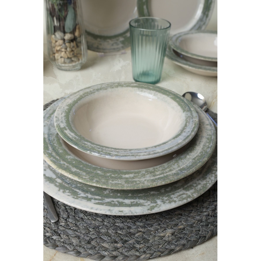 24-piece Ceramic Dinnerware Set – Cream & Green