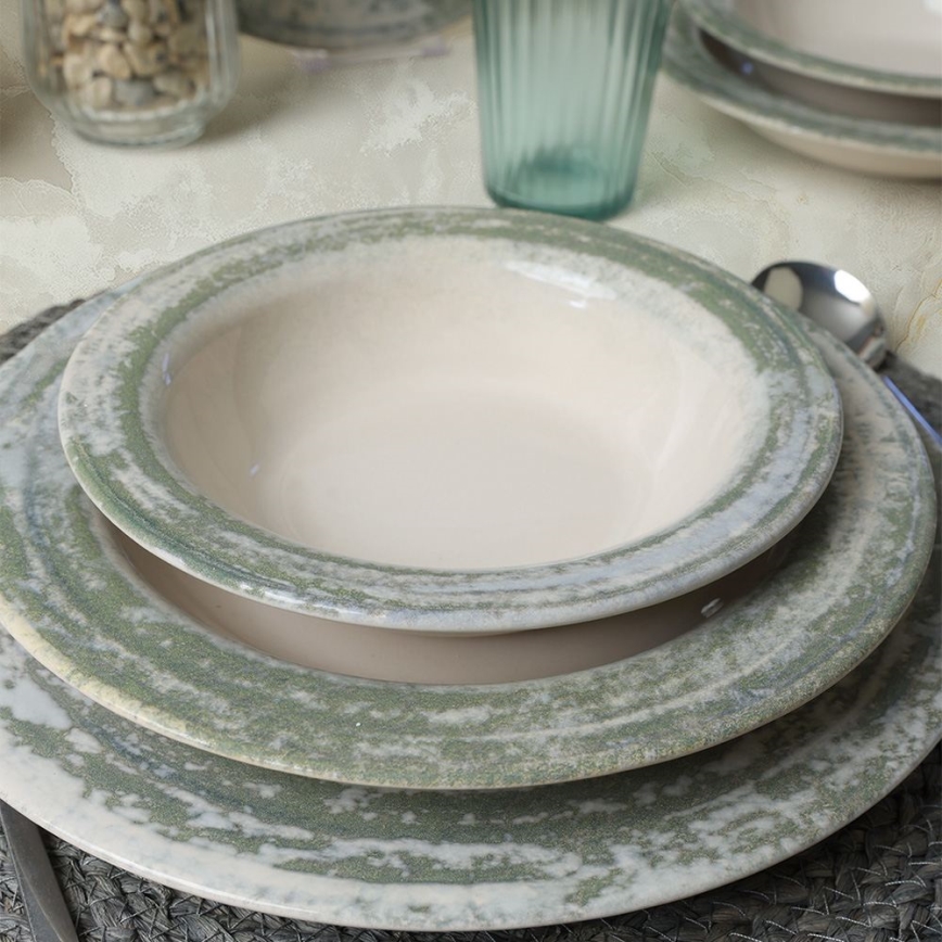 24-piece Ceramic Dinnerware Set – Cream & Green