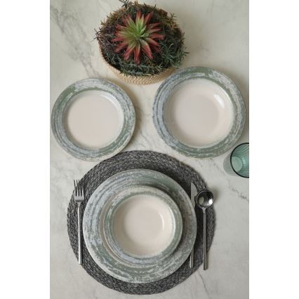 24-piece Ceramic Dinnerware Set – Cream & Green