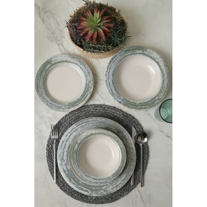 24-piece Ceramic Dinnerware Set – Cream & Green
