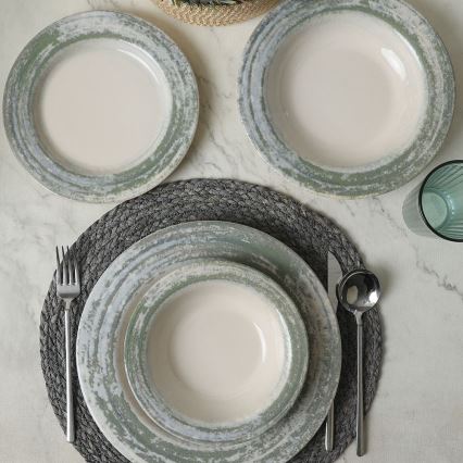 24-piece Ceramic Dinnerware Set – Cream & Green