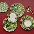 24-piece ceramic dinnerware set, green/white