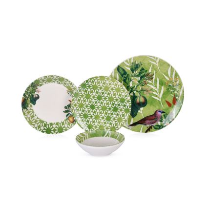 24-piece ceramic dinnerware set, green/white