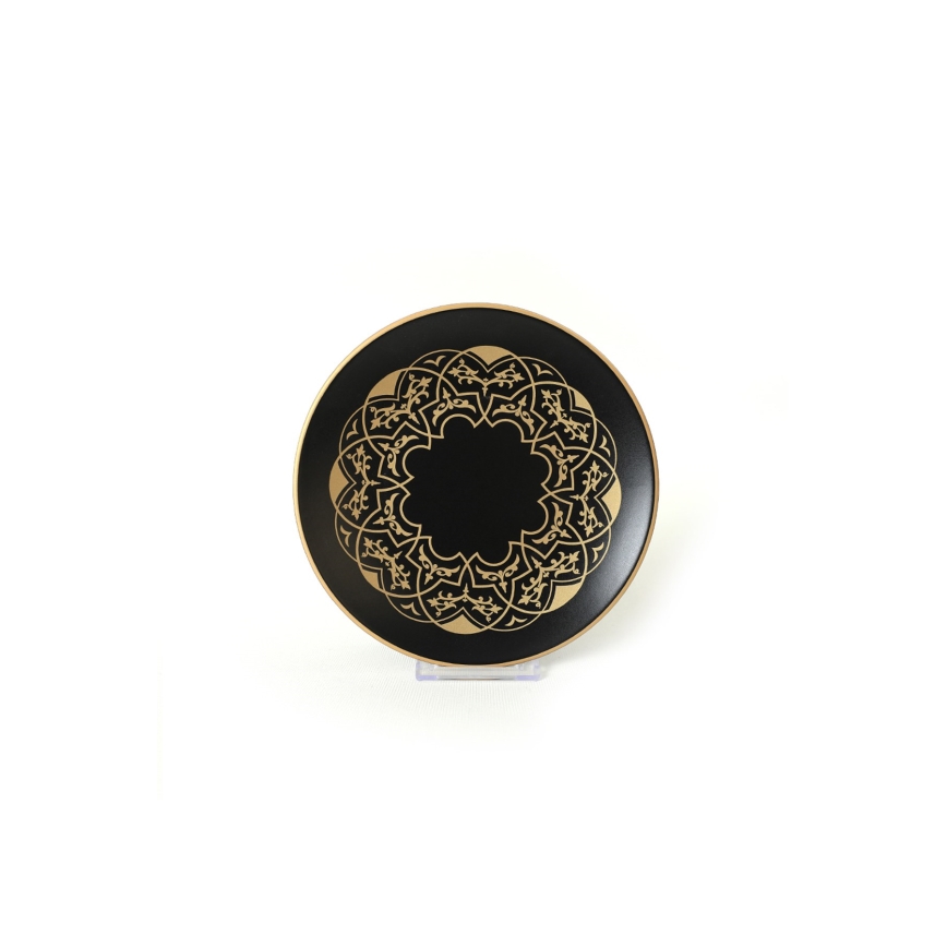 24-piece ceramic dinnerware set in black and gold