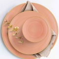 24-piece ceramic dinnerware set in salmon with gold accents