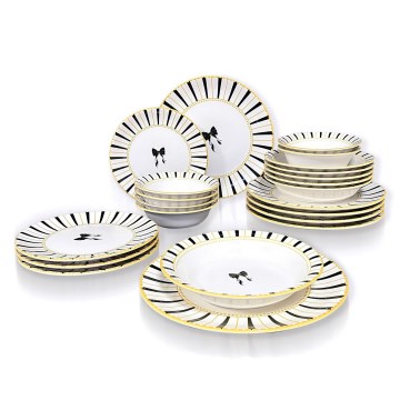 24-piece ceramic dinnerware set in white, black and gold