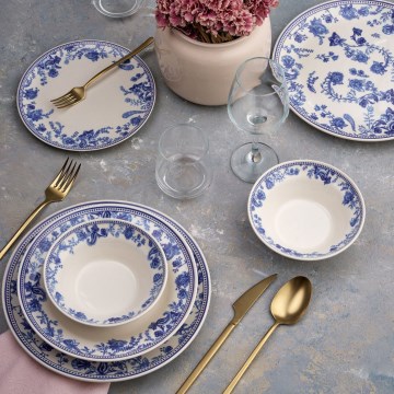 24-piece ceramic dinnerware set, white/blue