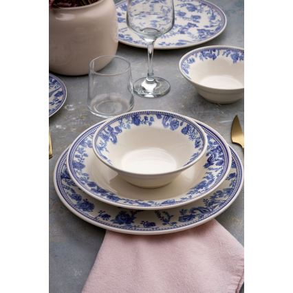 24-piece ceramic dinnerware set, white/blue