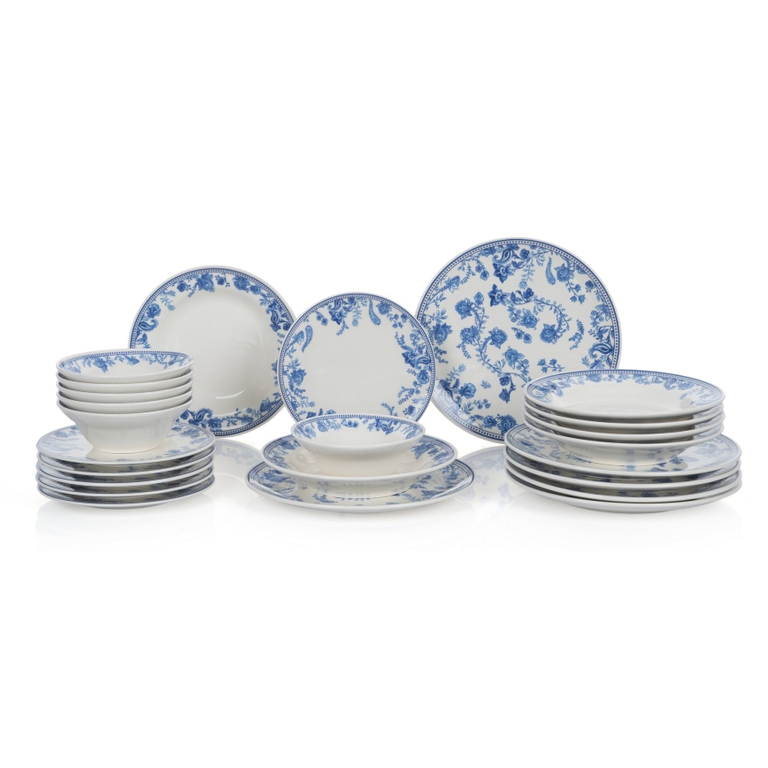 24-piece ceramic dinnerware set, white/blue
