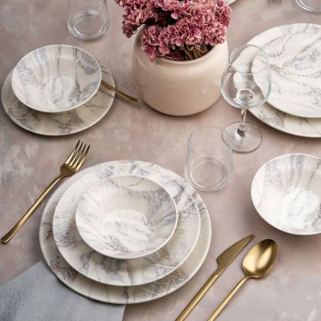 24-piece ceramic dinnerware set, white/grey