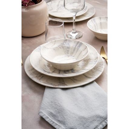 24-piece ceramic dinnerware set, white/grey