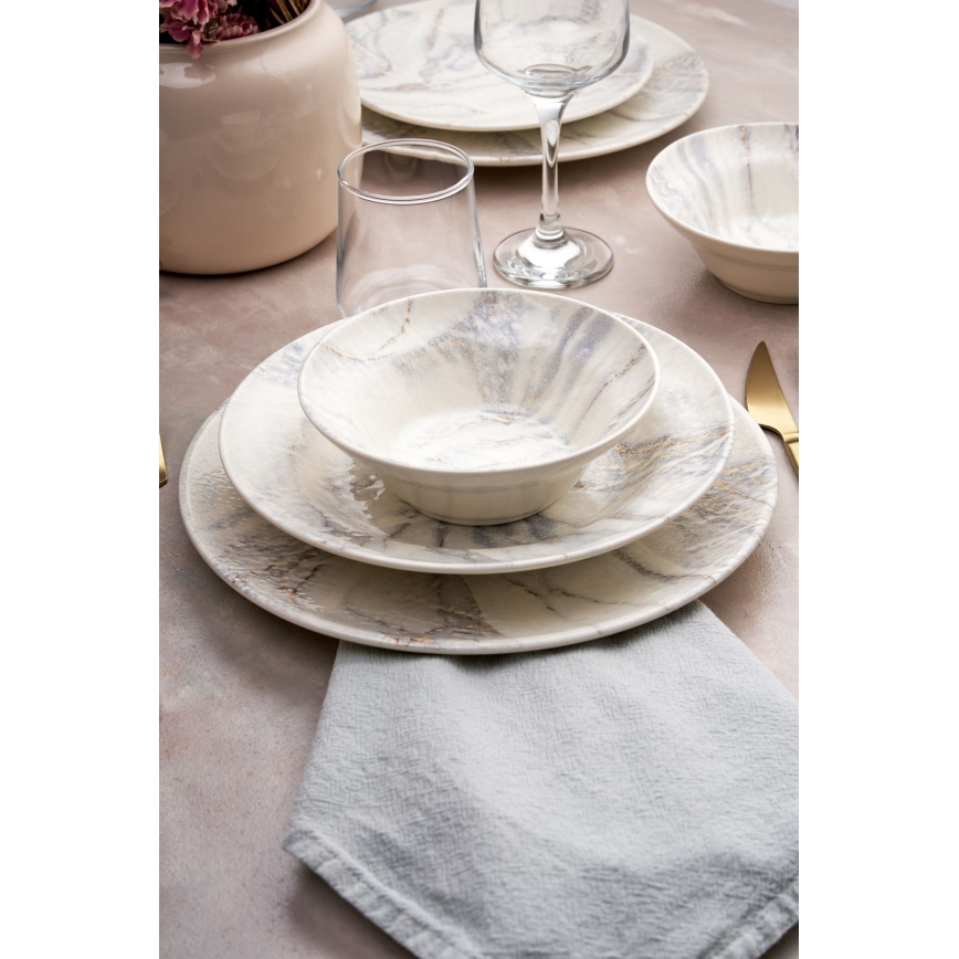 24-piece ceramic dinnerware set, white/grey