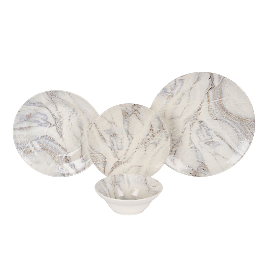 24-piece ceramic dinnerware set, white/grey