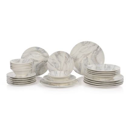 24-piece ceramic dinnerware set, white/grey