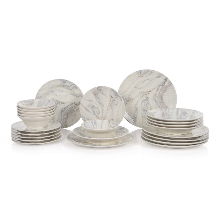 24-piece ceramic dinnerware set, white/grey