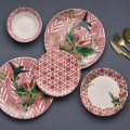 24-Piece Ceramic Dinnerware Set — Red, Green and White