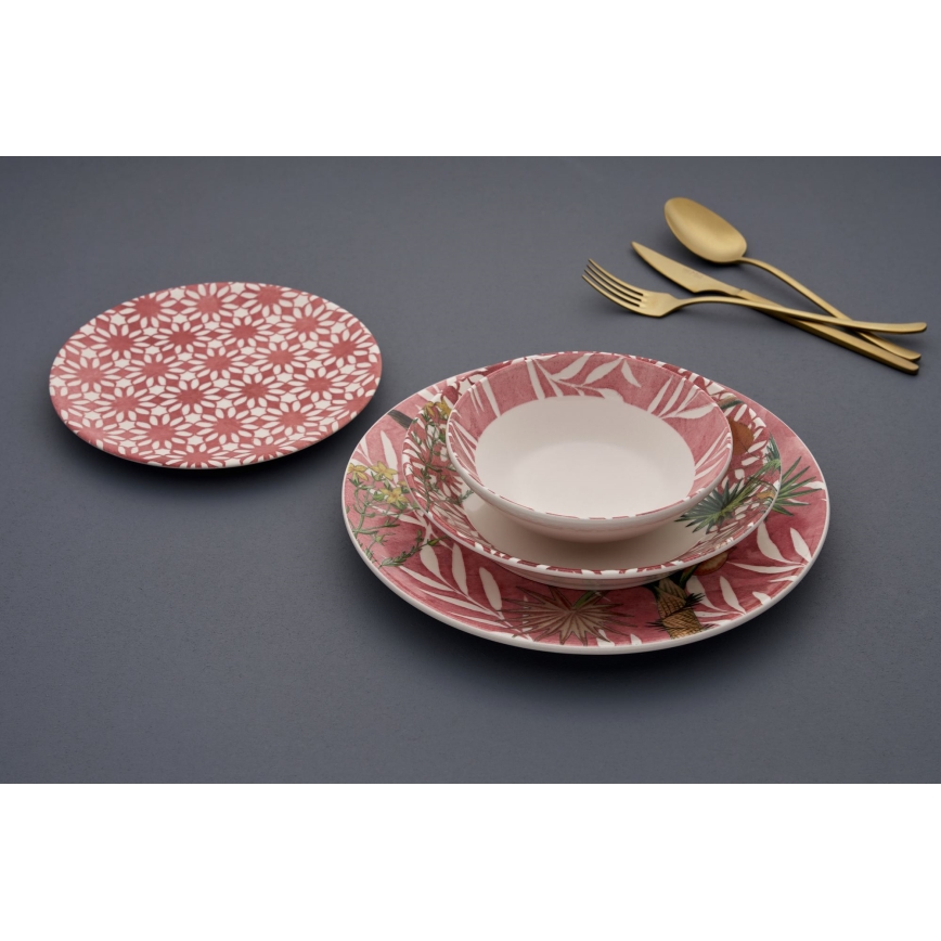 24-Piece Ceramic Dinnerware Set — Red, Green and White