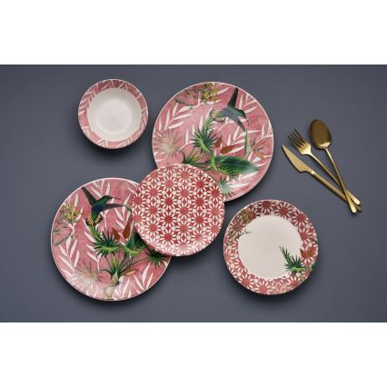 24-Piece Ceramic Dinnerware Set — Red, Green and White