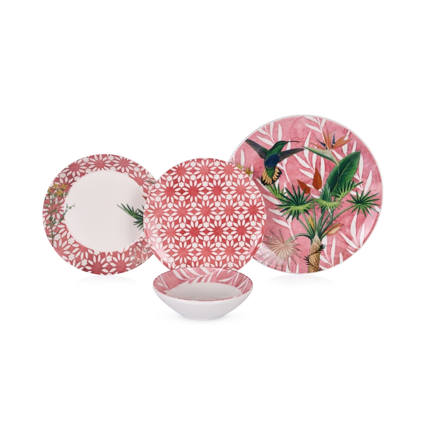 24-Piece Ceramic Dinnerware Set — Red, Green and White