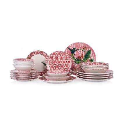 24-Piece Ceramic Dinnerware Set — Red, Green and White